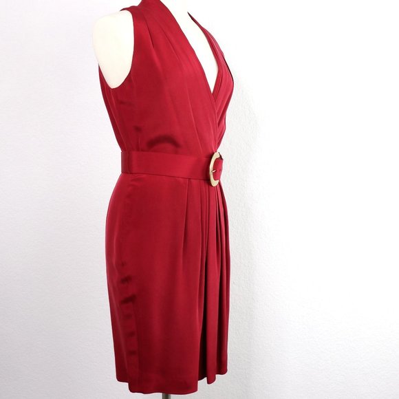 JONES NEW YORK Silk Dress Grecian V-Neck Wrap Bodice, Knee Length : Neon Red Sz - Picture 11 of 16